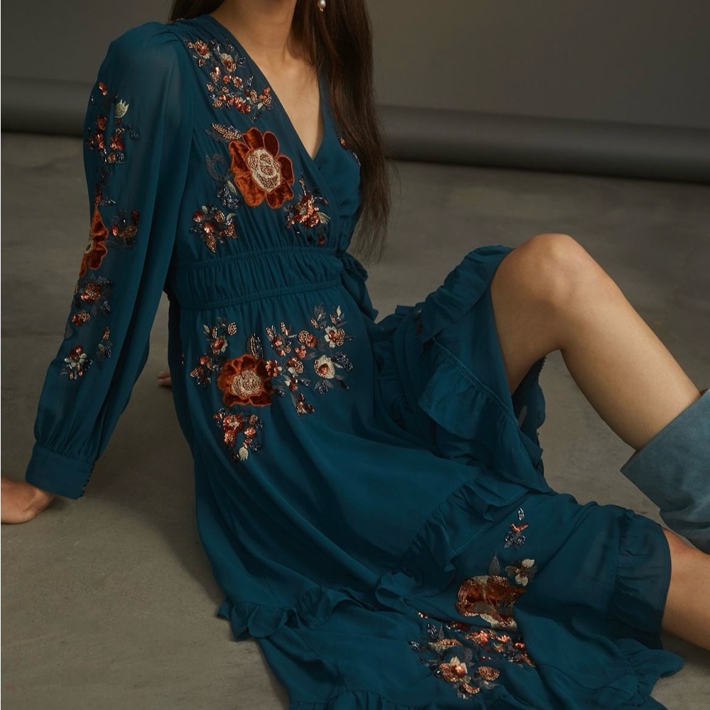 Beaded wrap midi dress